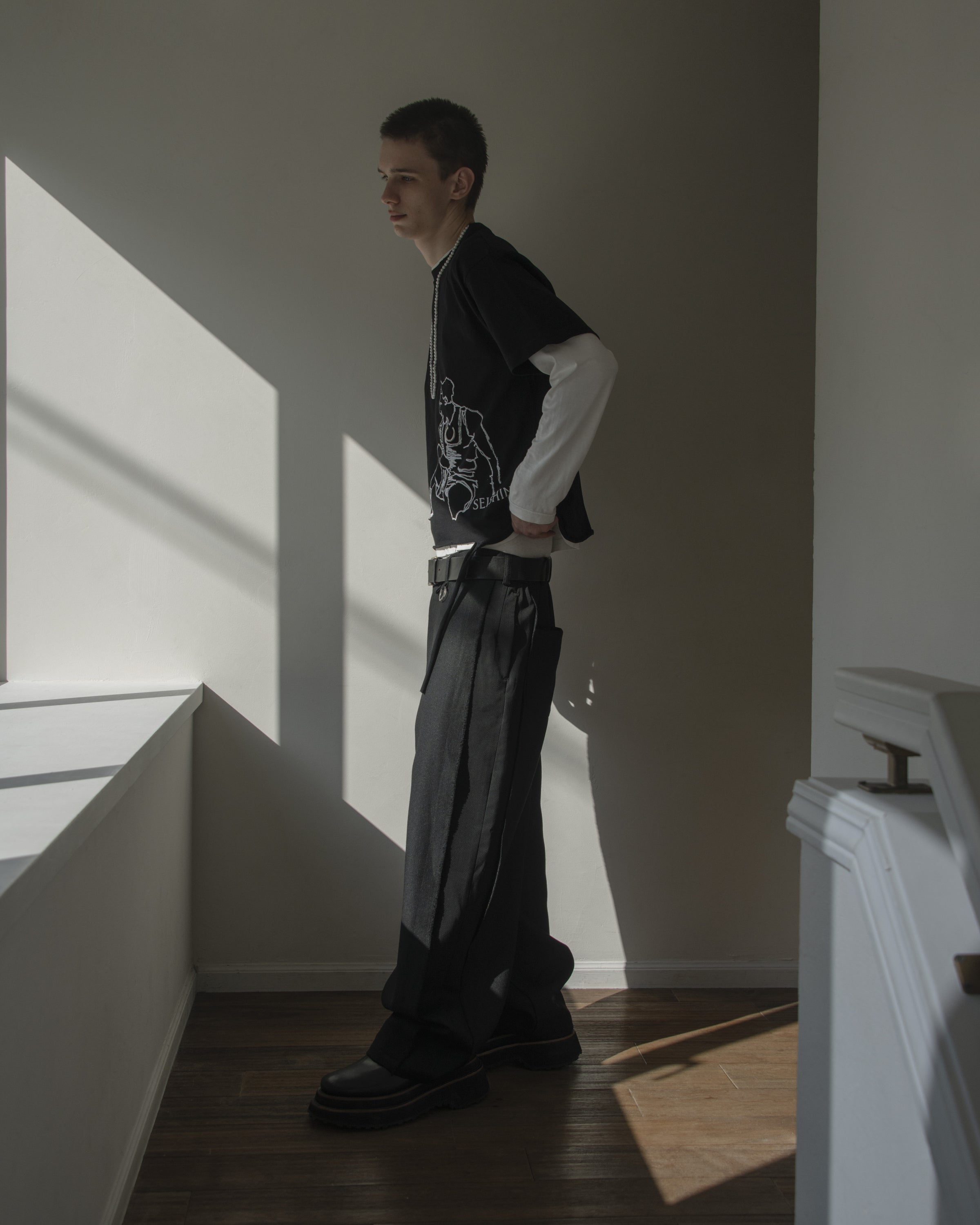26AW SWITCHING WIDE STRAIGHT PANTS (BLACK)