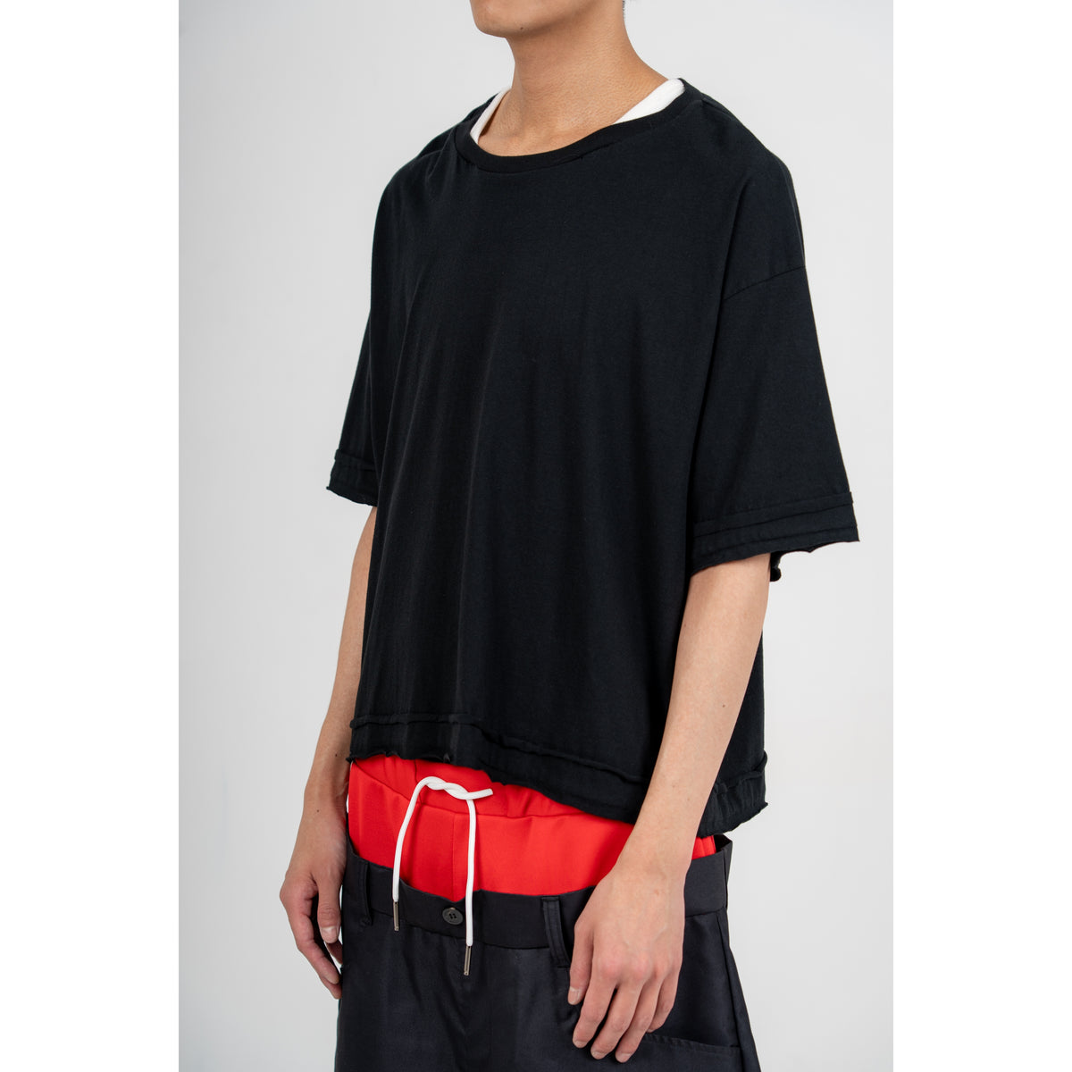 27SS LAYERED MIX SHORT PANTS (BLACK)