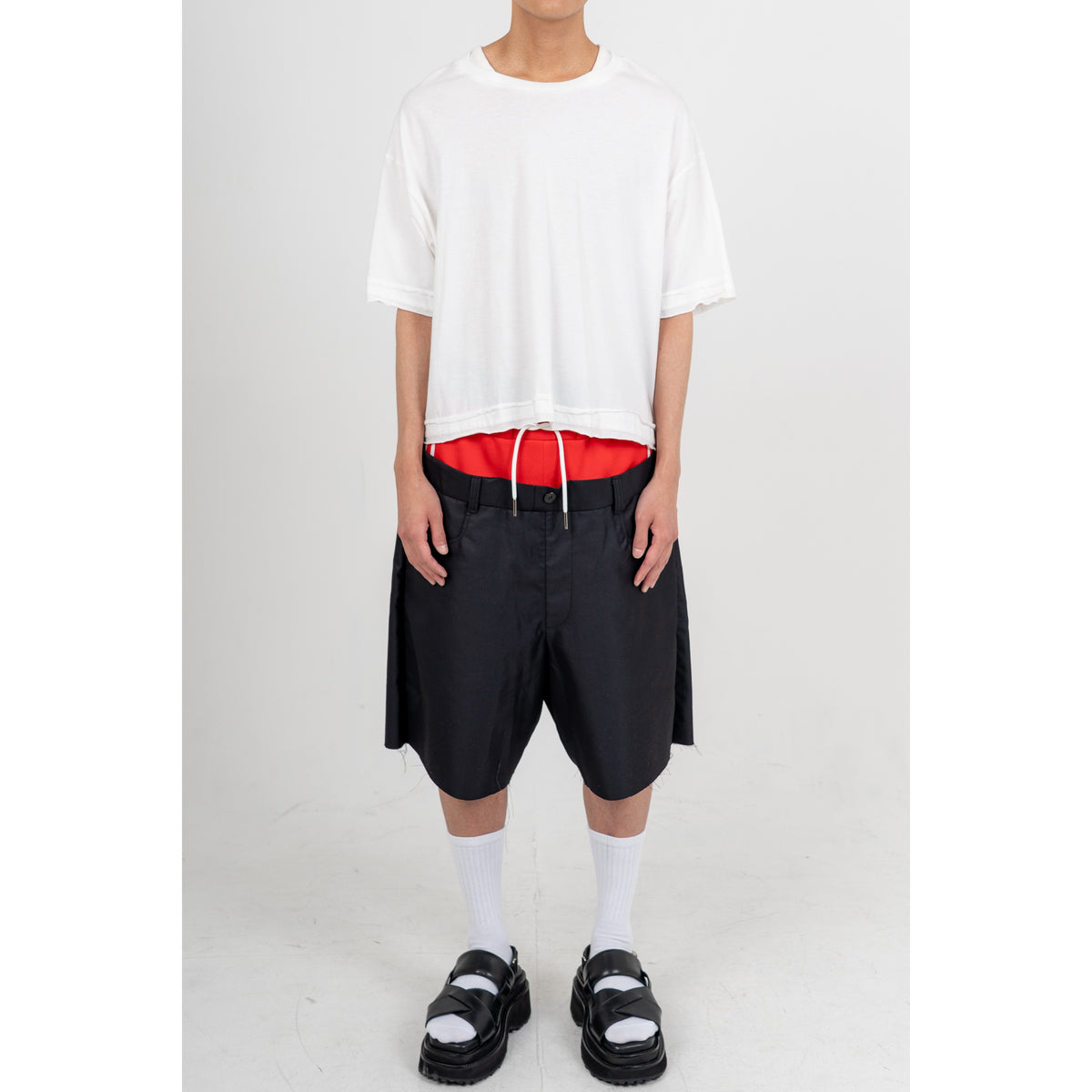 27SS LAYERED MIX SHORT PANTS (BLACK)