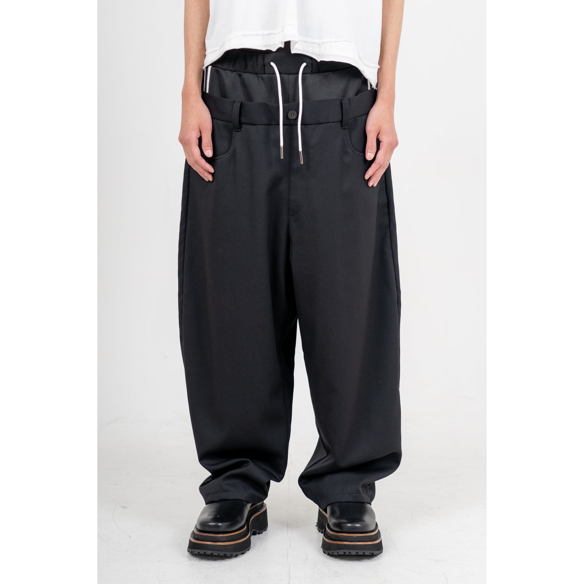 27SS LAYERED MIX PANTS (BLACK)