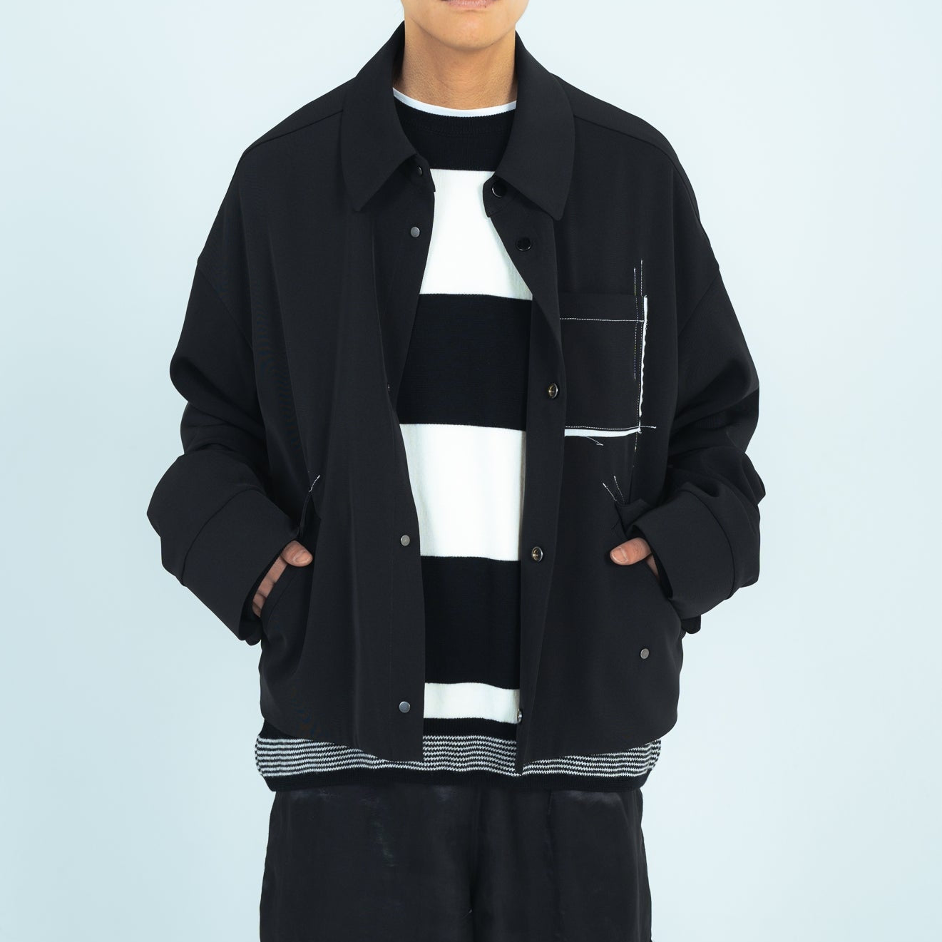25ss ステッチデザイン ジャケット ブラックセットアップ-アーティザン